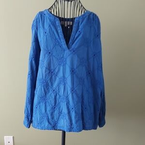 LOFT Royal Blue Embroidered V-Neck Tunic